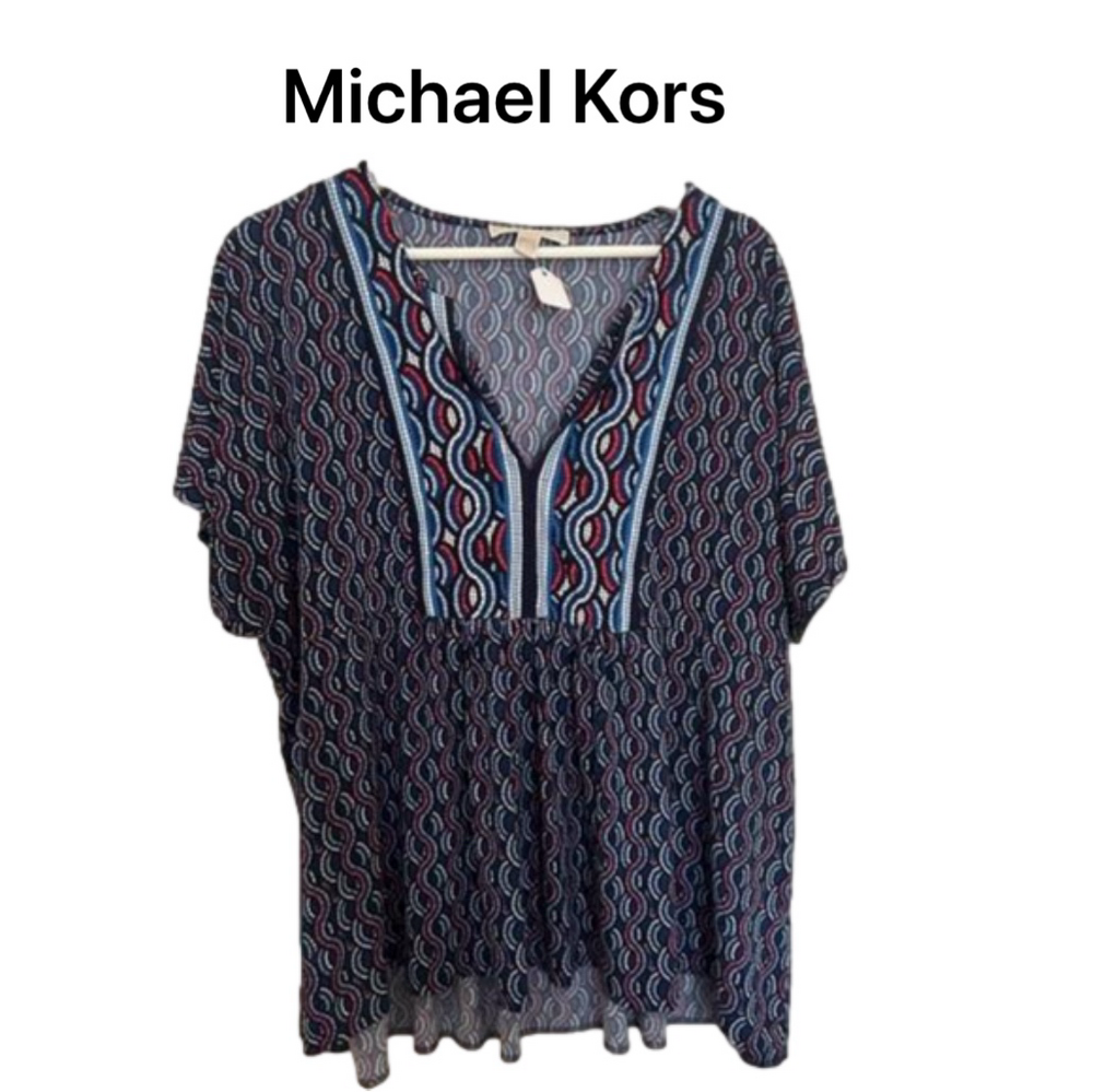 Women's Michael Kors Blue and Red Blouse Size XXL